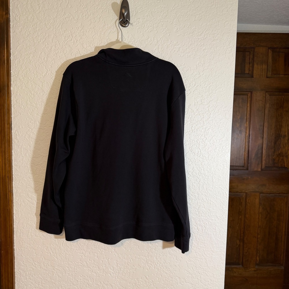 Tommy Bahama Quarter Zip Pullover Black XL Mens Pima Cotton Ribbed Trim Casual - Picture 9 of 11